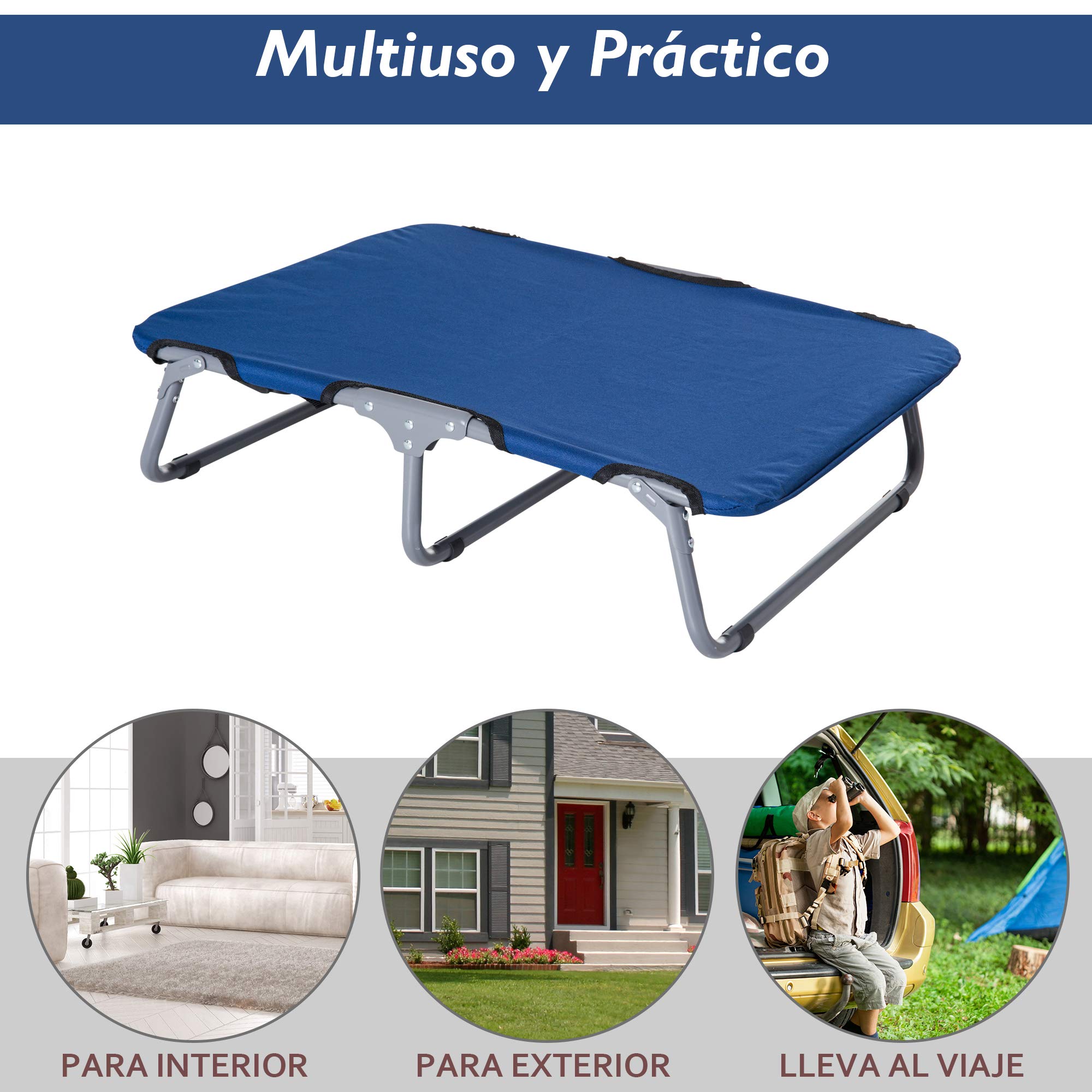 PawHut Cama de Mascota Elevada y Plegable Cama de Perro Gato Apto Interior Exterior Viaje Acero y Tela Oxford 71x58x18cm