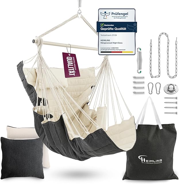 HEIMLING HEIMLING Hängesessel High-Class Outdoor & Indoor XXL [All Inclusive Paket mit Aufhängung + 3 Kissen] Kinder & Erwachsene bis 150 k — Hängematten