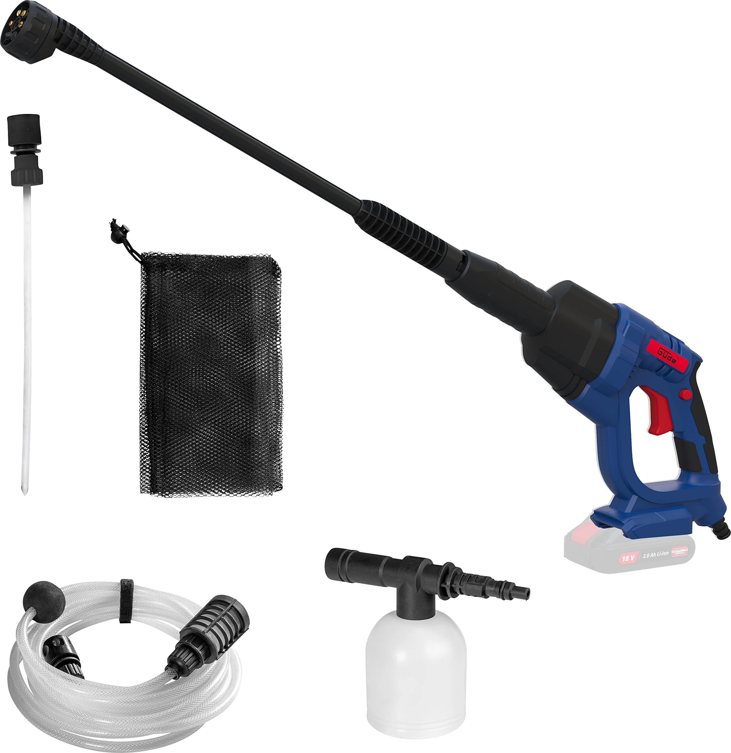 Güde Limpiador a presión con batería DR 18-0 (18 V, Easy Energy Exchange, presión máxima de 22 Bar, 120 l/h de Volumen máximo, Boquilla multifunción de 6 vías, autocebante, sin batería ni Cargador)