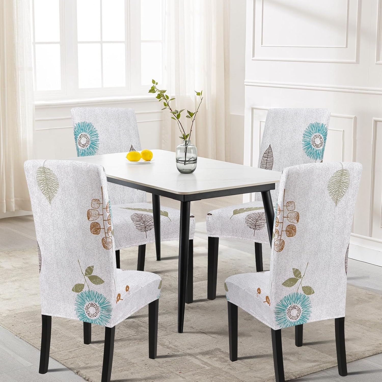 SearchI Printed Dining Room Chair Covers Set of 4, Stretch Kitchen Chair Covers Washable Parsons Chair Slipcover Removable Dining Chair Protectors for Hotel,Ceremony(Autumn Leaves)