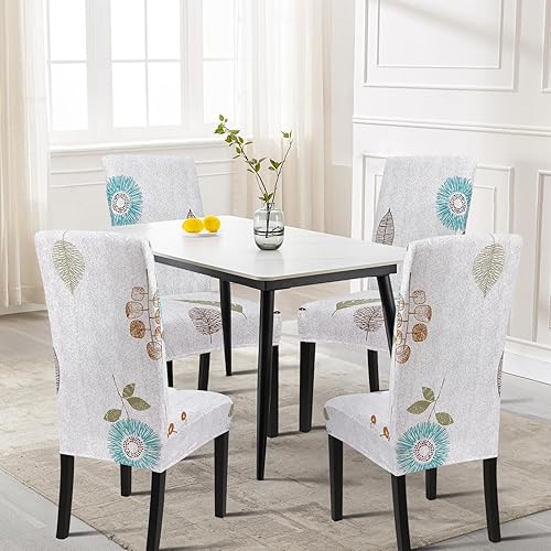 Miniatura 2 de SearchI Juego de 6 fundas estampadas para sillas de comedor, fundas elásticas para sillas de cocina, lavables, fundas protectoras extraíbles para