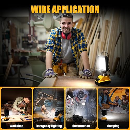 Miniatura 6 de 2 luces de trabajo LED inalámbricas para batería Dewalt de 20 V Max, luz de batería de 96 W 10000 lm para herramientas Dewalt de 20 V, iluminación