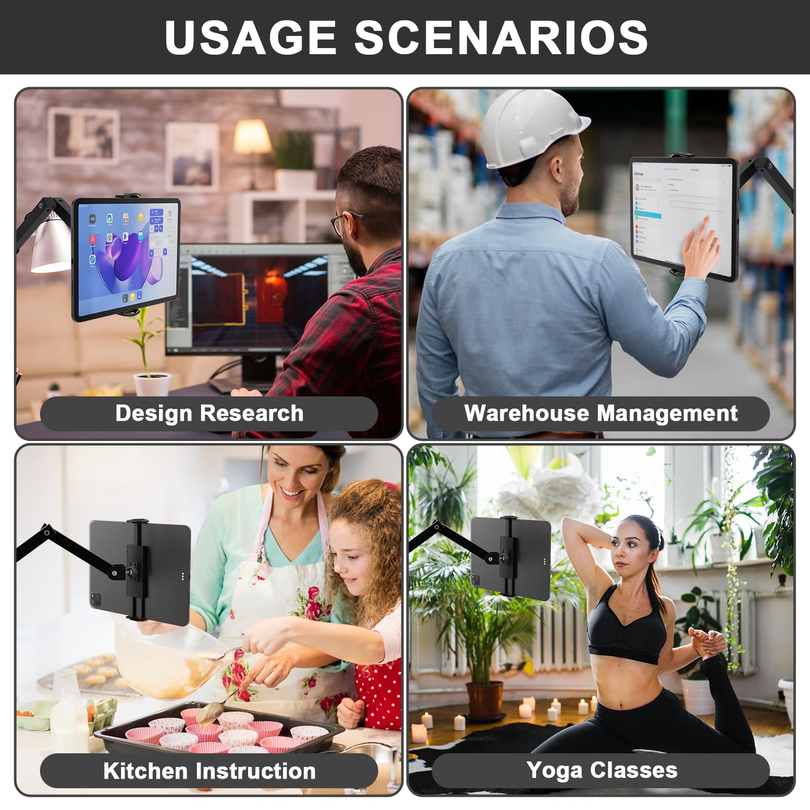 Supporto A Parete Per Tablet E Telefono - Braccio Regolabile E Rotazione 360° - Staffa Estensibile Da 10 A 45 Cm - Per Dispositivi 4-13 Pollici, Carico Max 1,5 Kg