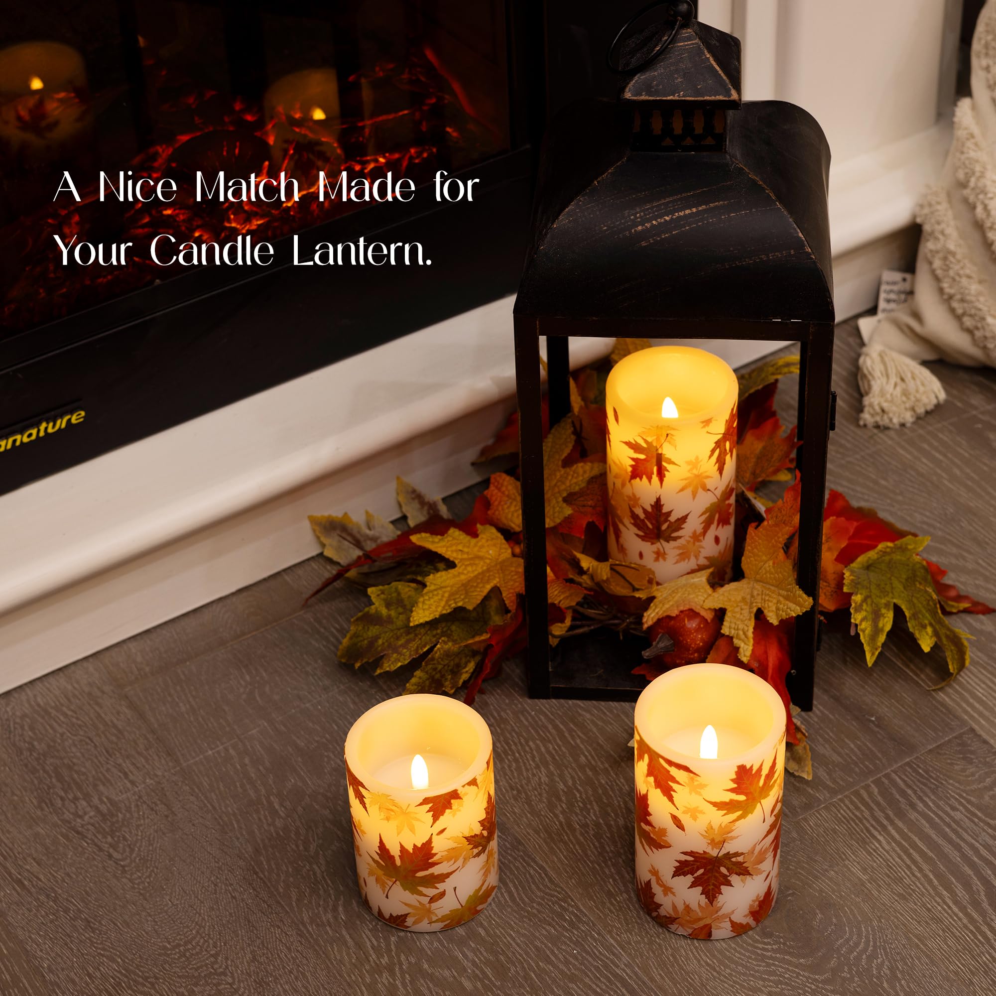 LUSHARBOR Candele senza fiamma con telecomando, a forma di foglia d'acero, a batteria, per il Ringraziamento, candele a LED, in vera cera, decorazione autunnale, candele elettriche, set di 3