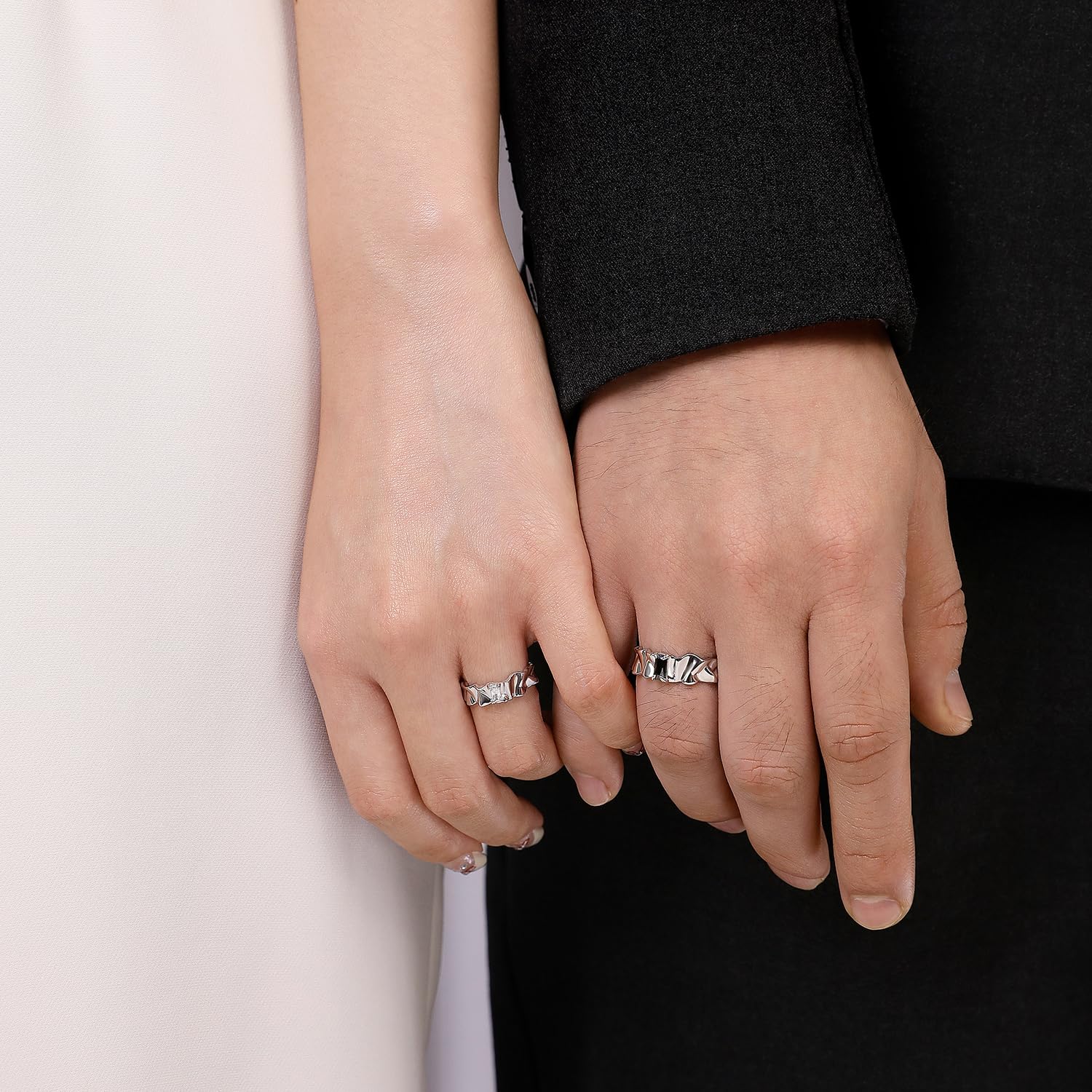 Meissa Alianzas Anillos de Compromiso Boda para Hombres y Mujeres, Juego de Anillos a Juego con Banda Ancha, Anillos de Onix Negro con Cristal, Juego de Dos Anillos Ajustables