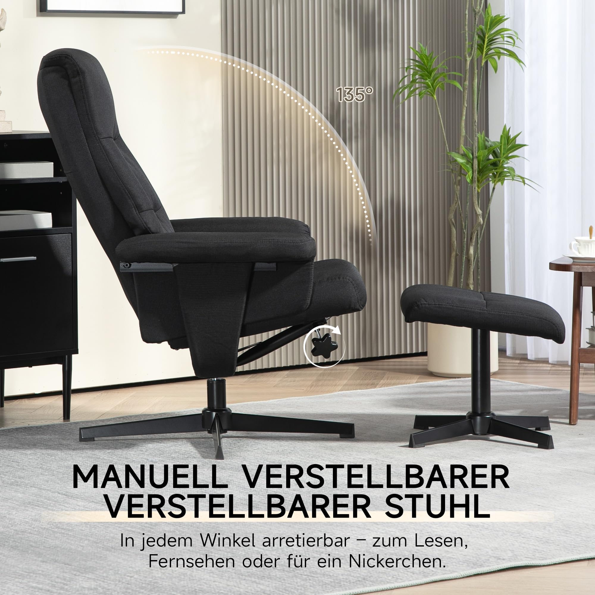 HOMCOM Relaxsessel mit Hocker Fernsehsessel mit Liegefunktion Schwarz