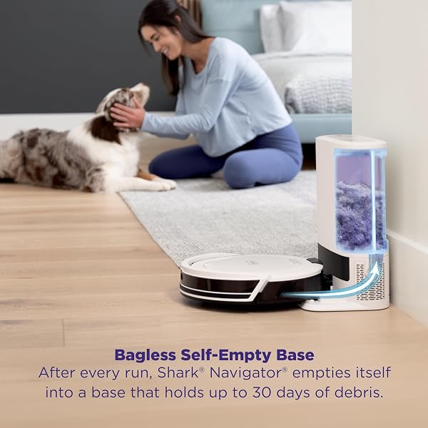 Shark Navigator Robot Vacuum with Bagless 30-Day Capacity Self-Empty Base, Powerful Suction, SmartPath Navigation, Self-Cleaning Brushroll, for Carpets & Hard Floors, White, AV2110S - 5