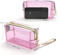 Vista 3 de 4 bolsas de cosméticos impermeables de PVC transparente con cremallera, bolsa de aseo con correa de asa, bolsa de maquillaje transparente portátil