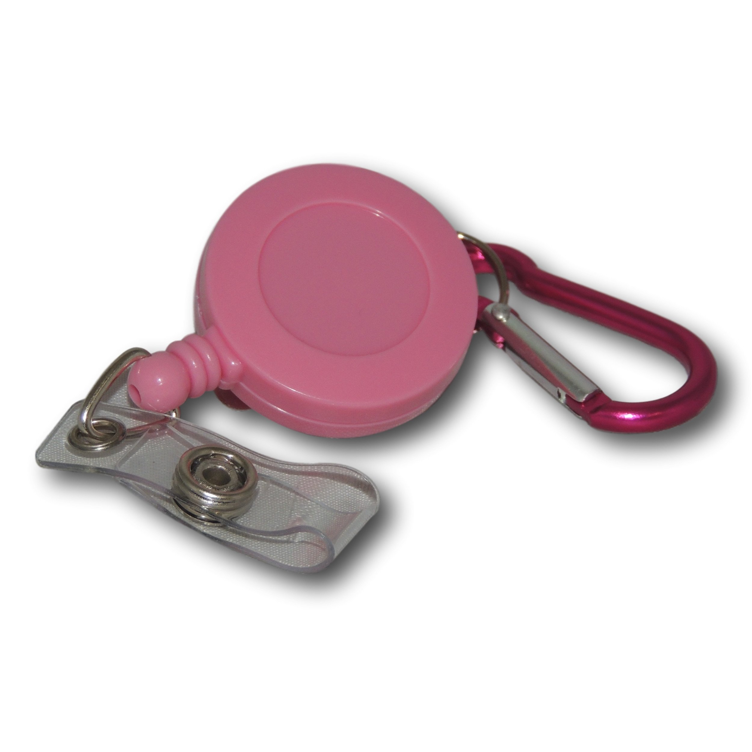 EPOSGEAR Retractable Reel Recoil Pull Chain Cord Carabiner Belt Clip with Clear Ski Pass ID Card Badge Holder - Supplied with 3M Sticky Pad for Mounting (Pink - 10 Pack)