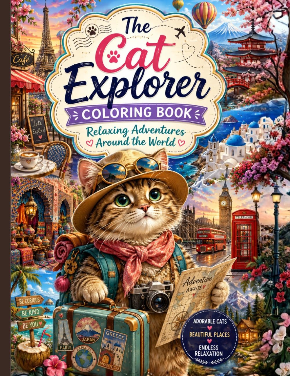 The Cat Explorer Coloring Book: Relaxing Adventures Around the World