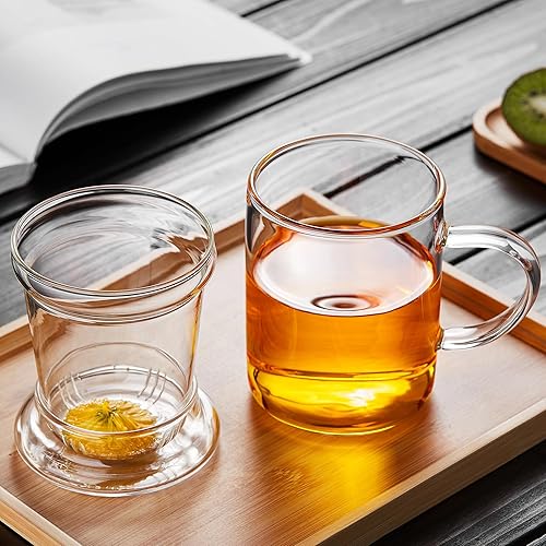 Miniatura 5 de Unbreakable Taza de té de vidrio con infusor y tapa, taza de té de 17 onzas para té de hojas sueltas, taza de infusión con filtro de vidrio y tapa