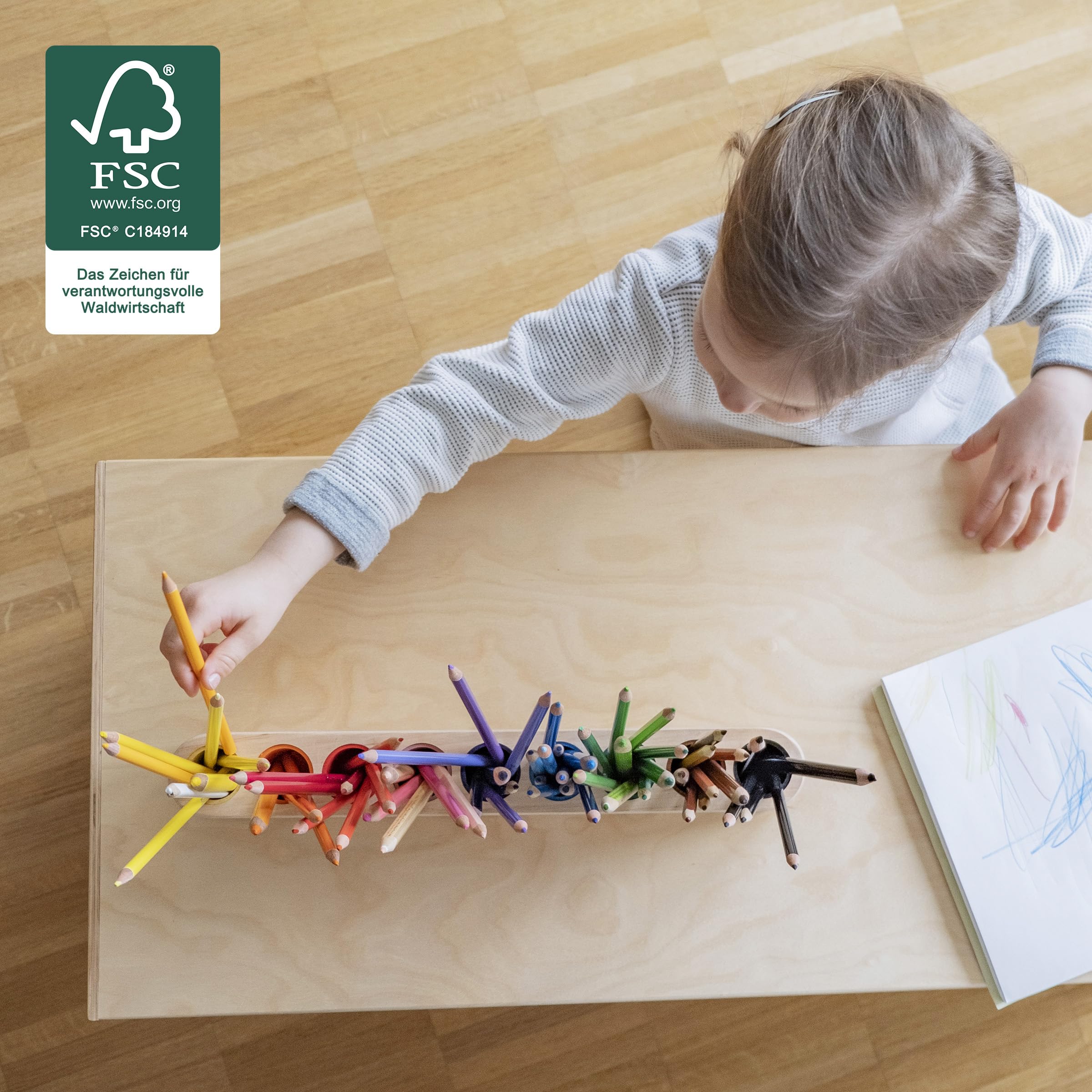 Ehrenkind® Buntstifthalter aus Massivholz FSC® zertifiziert nach Montessori | Schreibtisch Organizer | Stiftehalter Schreibtisch Kinder | Stiftehalter Holz | Stifte Organizer
