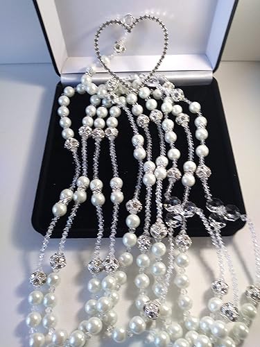 Miniatura 1 de Novia LassoLasso de Perla Swarovski Blanca combinada con bola de Metal y cristales no imagenes Corazon con cristales.