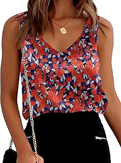 Womens Silk Satin Tank Tops V Neck Casual Cami Sleeveless Camisole Blouses Summer Basic Tank Shirt - Buy now
