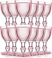 Vista 11 de Bokon Juego de 12 copas de vidrio ámbar de 10 onzas de alto transparente, copas de agua vintage, diseño de diamante en relieve, cristalería