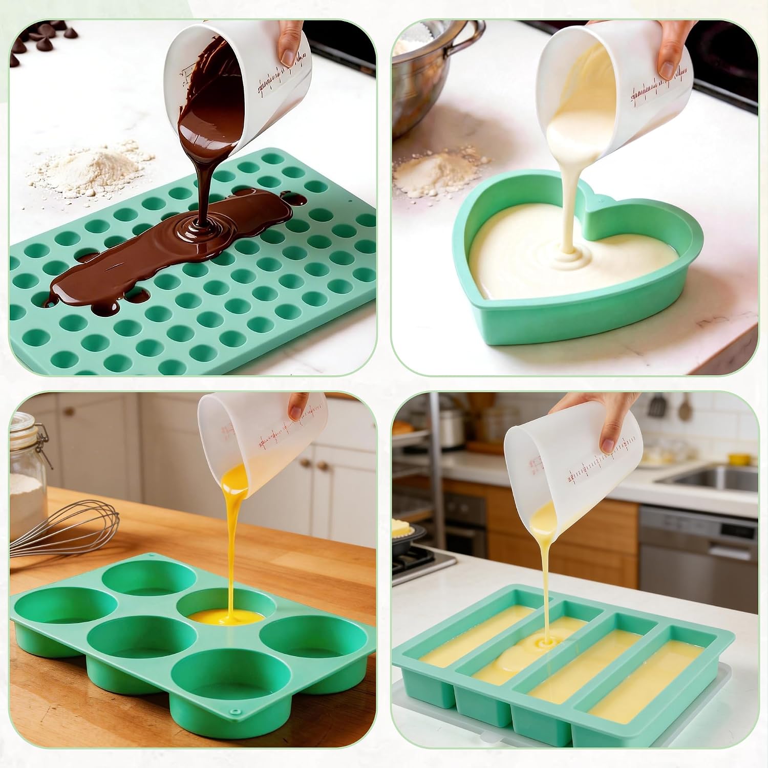 Food-Grade Silicone Measure Cups for Melting Chocolate,3Pcs Chocolate Melting Cups with 2Cup/1Cup/1/2Cup Capacity,Silicone Cups Baking Supplies for Chocolate Mold