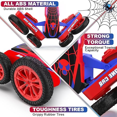 Miniatura 5 de Spider - Auto de control remoto para niños  2.4 GHz rápido RC Stunt Cars, 360 giratorio 4WD RC Crawler con luces, juguete recargable para niños de 6