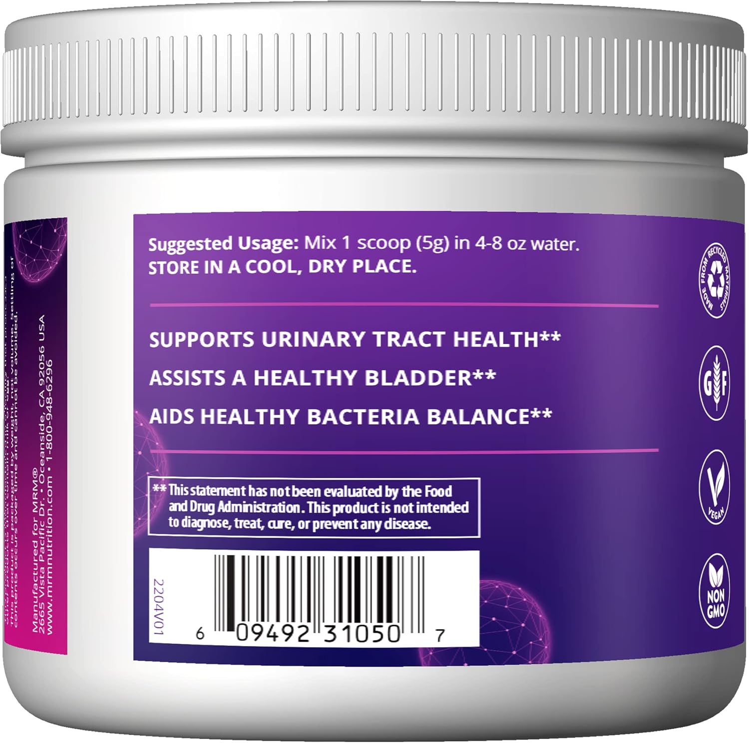 MRM Nutrition D-Mannose + Cranberry | Cranberry Flavored | Urinary Tract + Bladder Health | Low-Sugar | Gluten Free + Vegan | 40 Servings - Image 3
