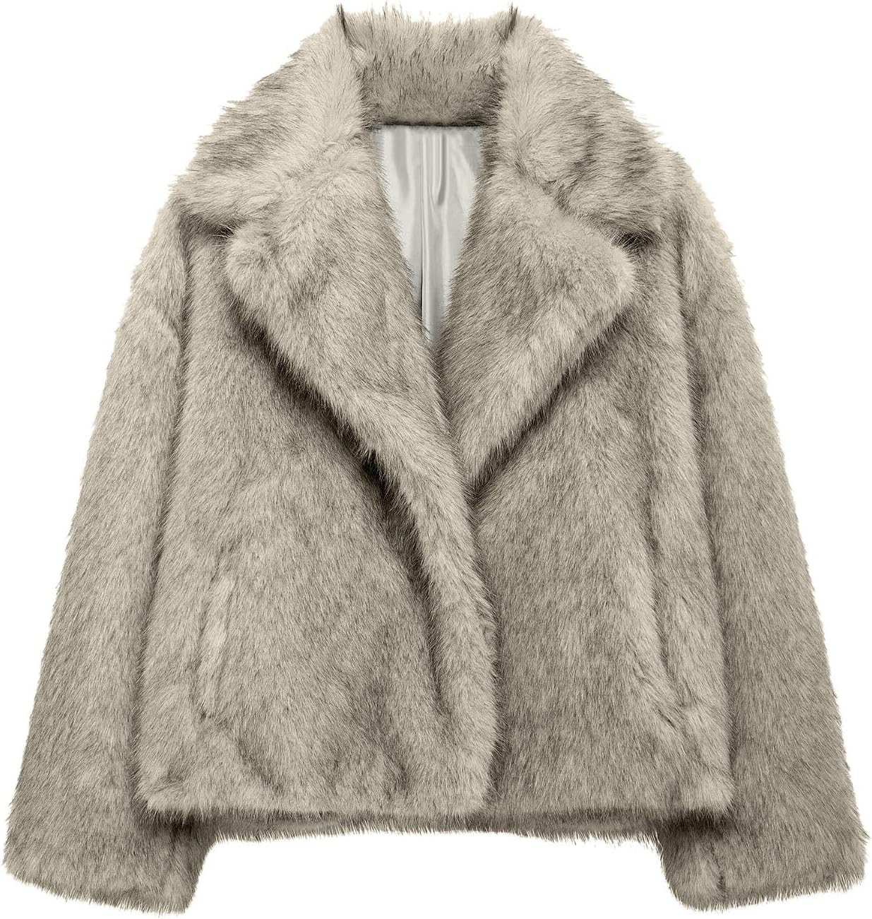 Borniu Women Winter Coats Faux Fur Open Front Cardigan Jacket Lapel Long Sleeve Fuzzy Fleece Warm Outerwear