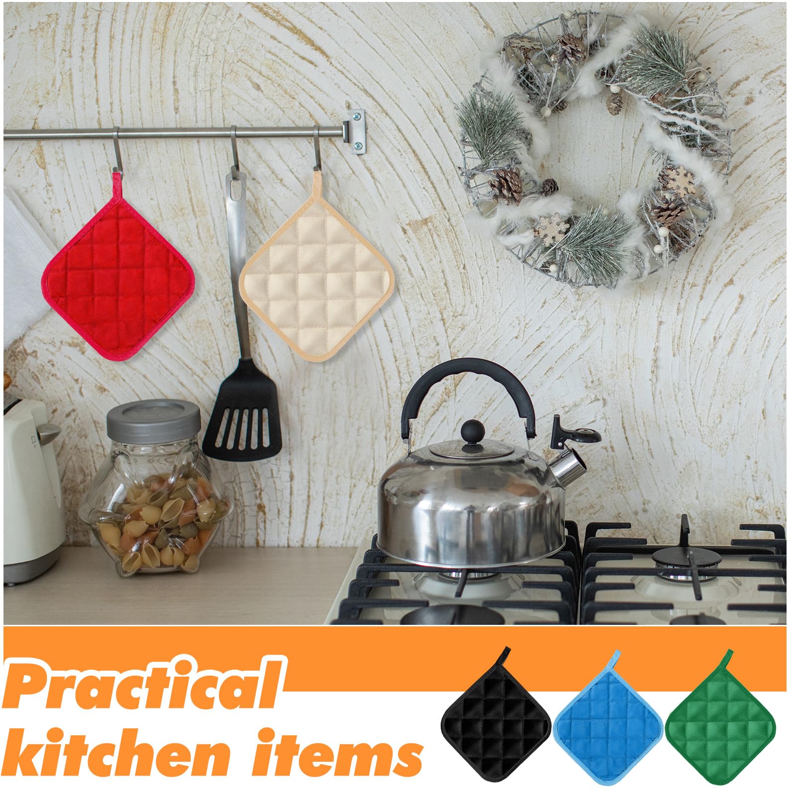 36 Pcs Pot Holders for Kitchens Oven Pot Holders Cotton Hot Pads Graduation Gifts Bulk Holders with Hanging Loops for Cooking 7 x 7 in, 9 Colors - Image 6
