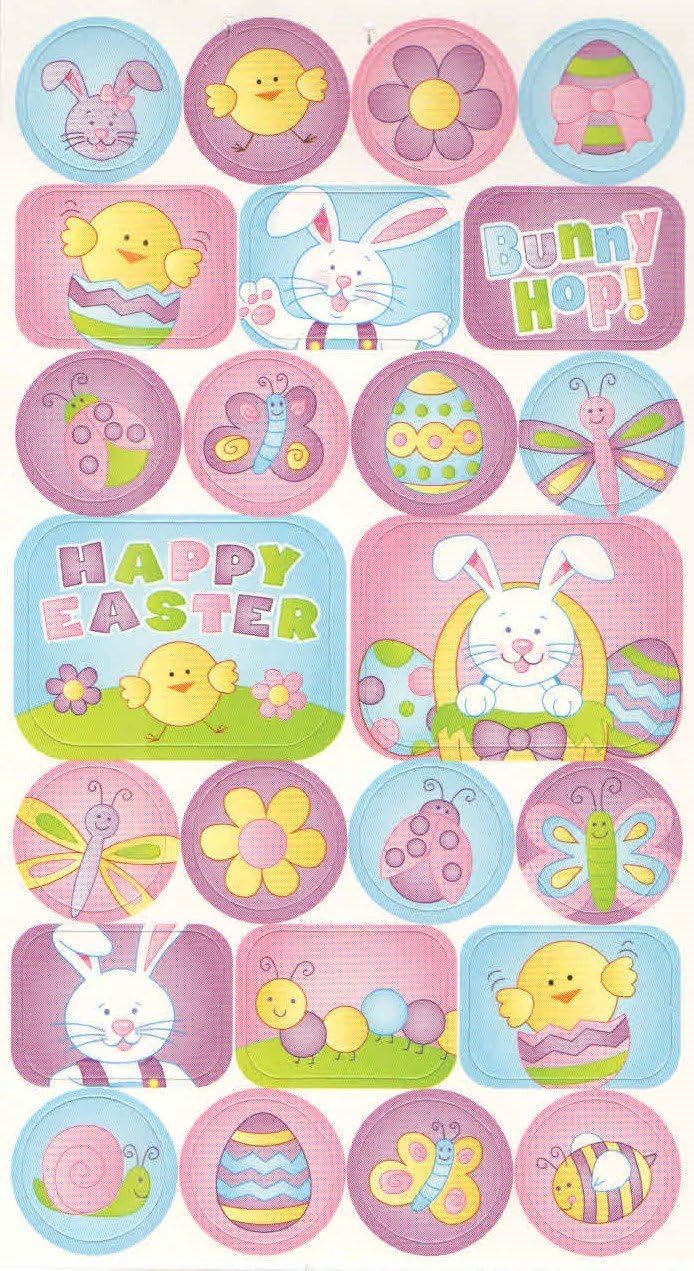 The Clever Factory Easter Sticker Tablet ~ Momma Bunny Pushing Babies in Wheelbarrow (136 Stickers)