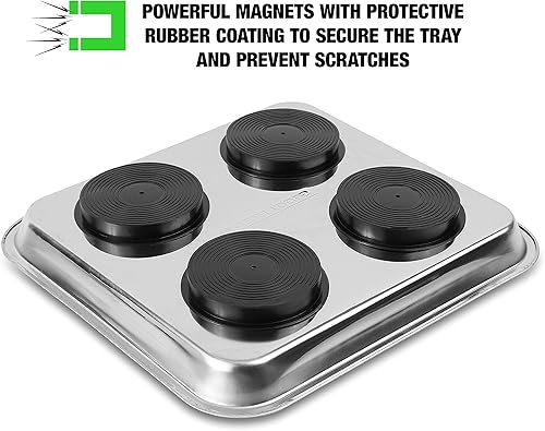Miniatura 3 de OEMTOOLS 25119 Bandeja magnética cuadrada de 10 x 11 pulgadas, soporte magnético para herramientas, construcción de acero inoxidable resistente,