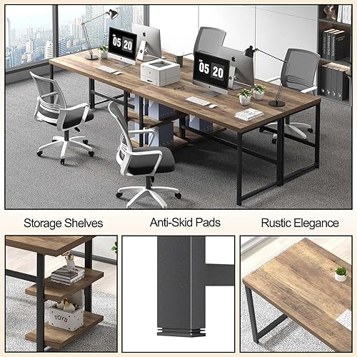 Miniatura 15 de FOLUBAN Escritorio de oficina en casa, escritorio moderno para computadora con estante de almacenamiento, mesa de estudio de madera para juegos para