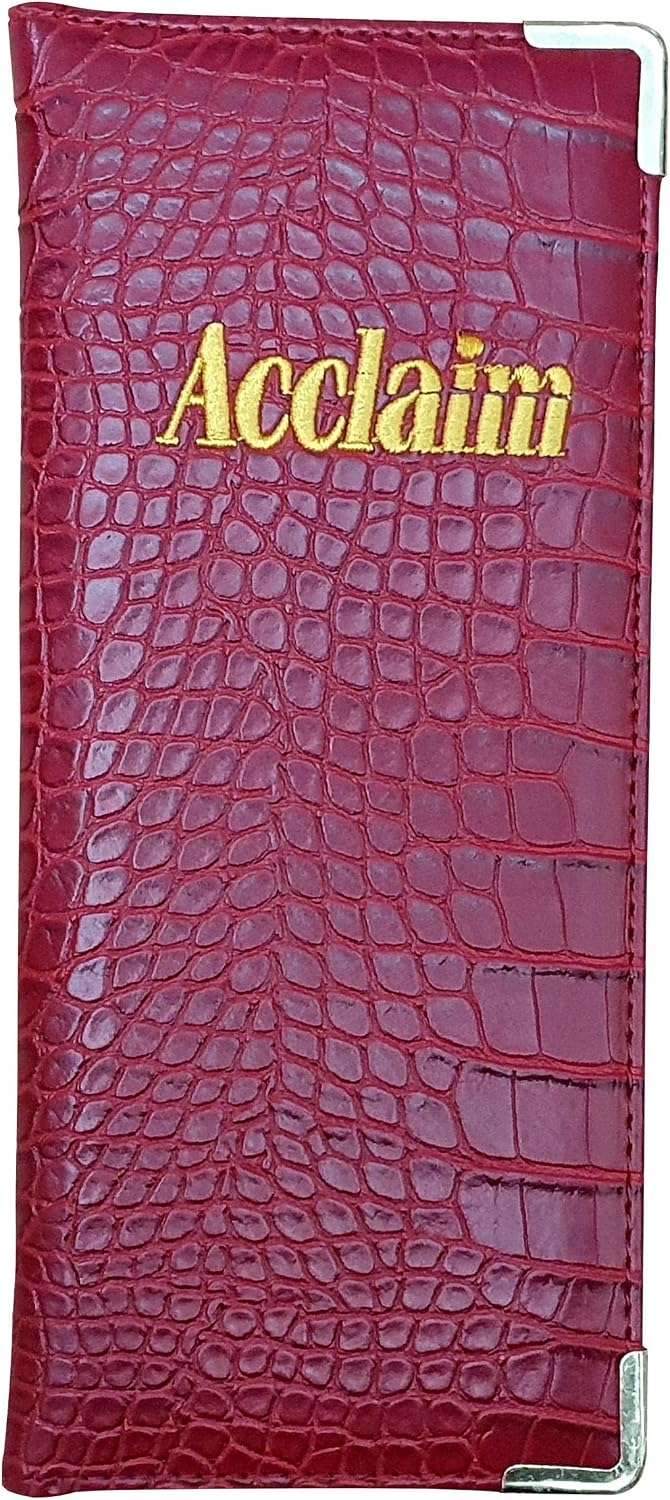 Acclaim Rigid Lawn Bowls Bowling Scorecard Holder Lightly Padded Synthetic Texture Effect 23 cm x 10 cm with Spring Clip & Pen Loop (Red)