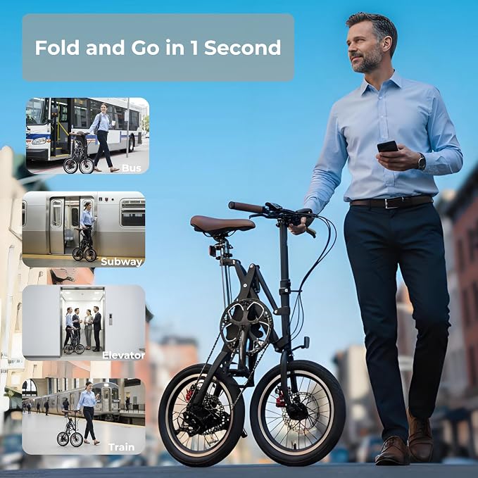 Bicicleta plegable ligera 16" para adultos, 7 velocidades miniatura 4