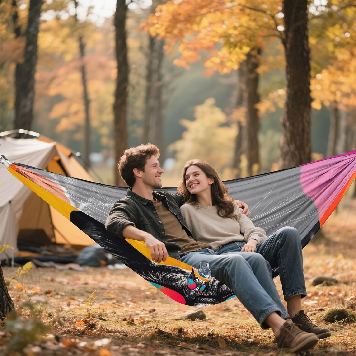 ALAZA Black Cat Camping Hammocks Single or 2 Person 500 lbs Portable Parachute Travel Hammock w/Tree Straps for Hiking Backpacking Indoor Outdoor