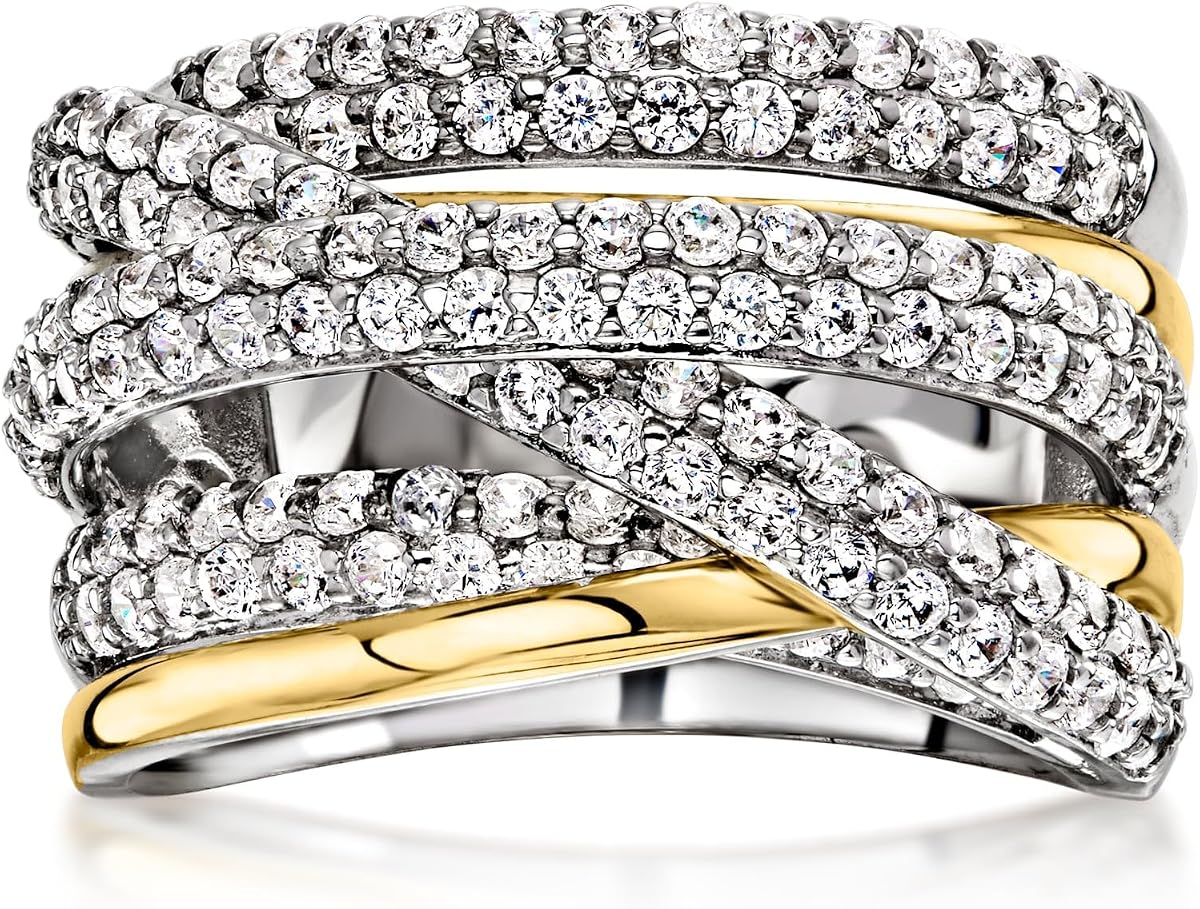 Ross-Simons Silver and 14kt Gold-Plated Highway Ring With 2.00 ct. t.w. Czs