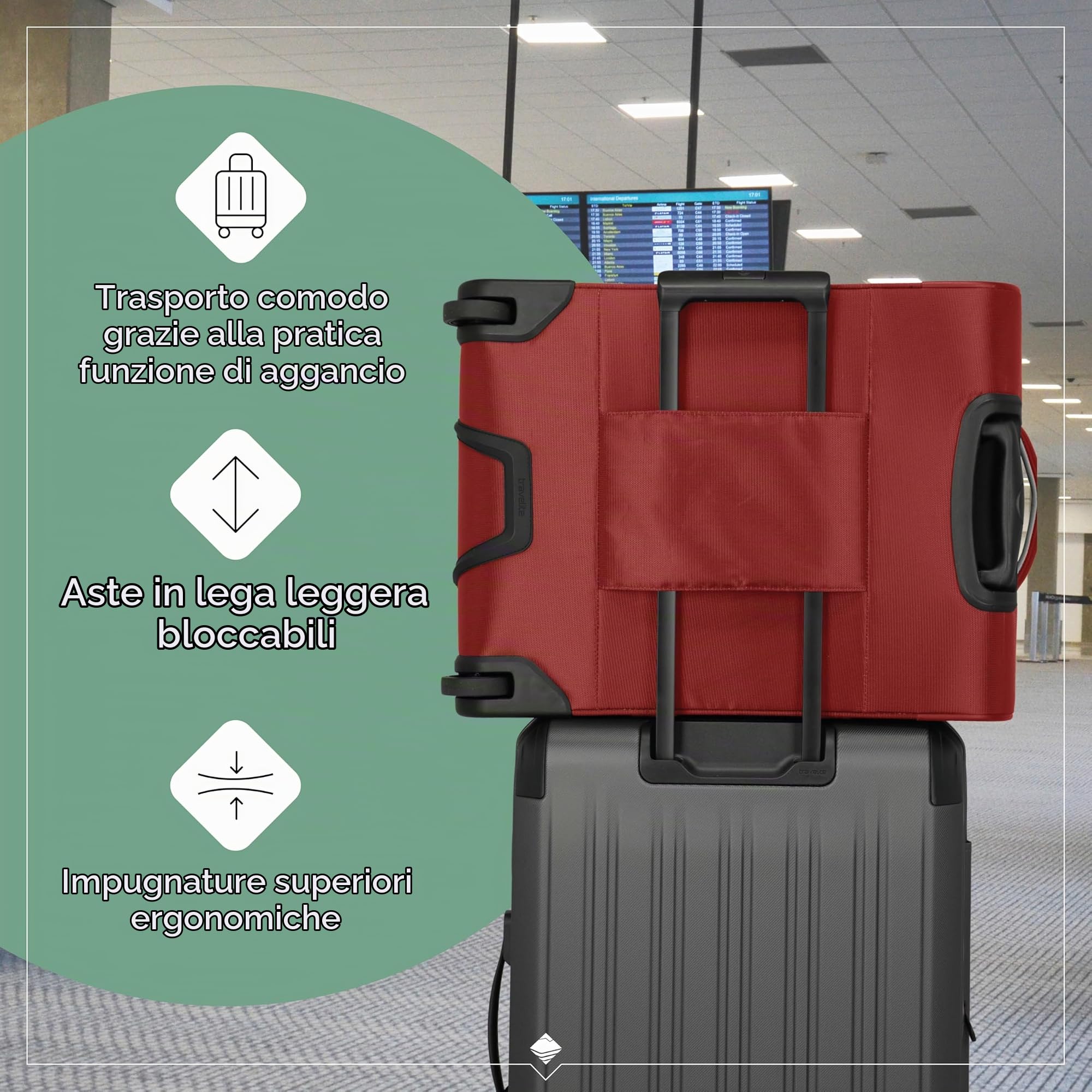 travelite valigia a mano con 2 rotelle per Condor + Ryanair, serratura a combinazione integrata, trolley da cabina compatto con funzione di aggancio, 55x40x20 cm, 41 l, 2,2 kg