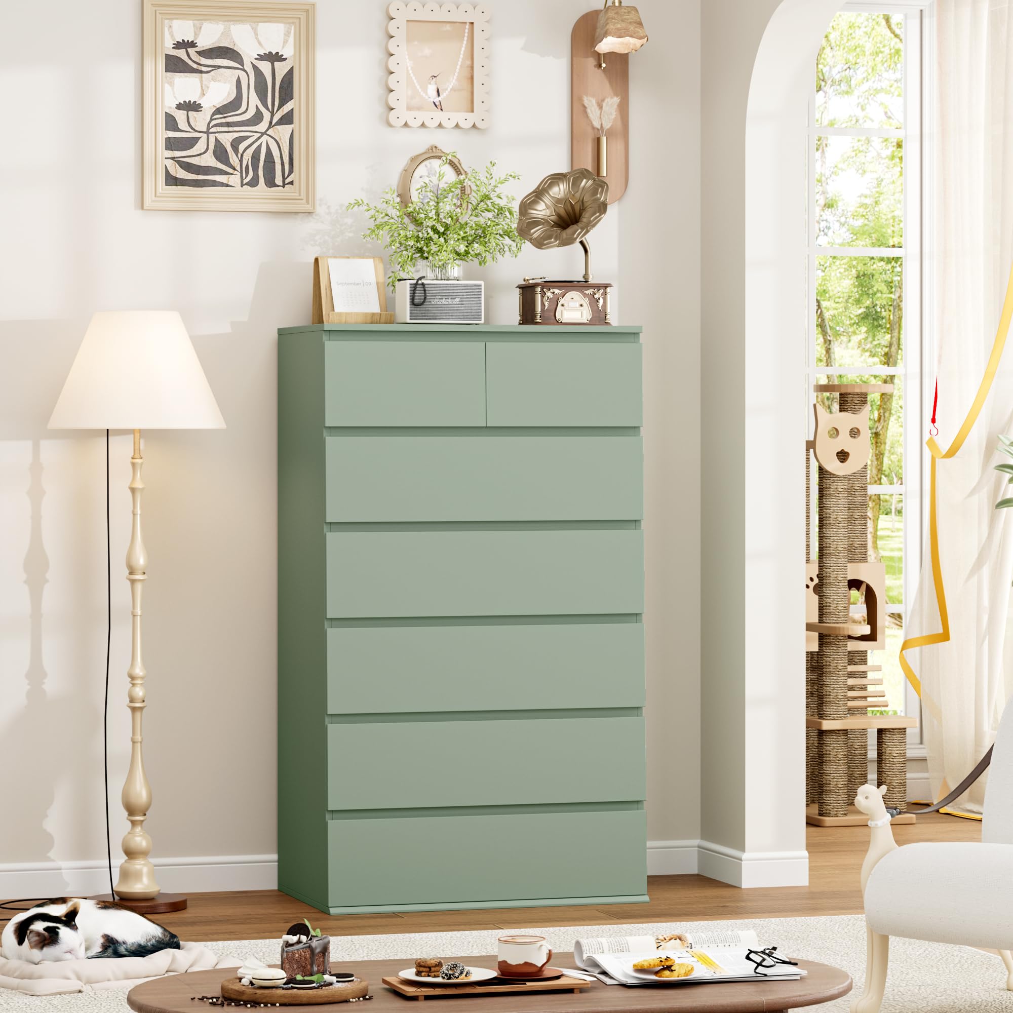 pastel green dresser Amazon.com: FOTOSOK 7 Drawer Dresser, Tall Dresser with Large Storage Space, 23.6W x 15.7D x 46.7H in Modern Chest of Drawers for Home, Green : Home & Kitchen