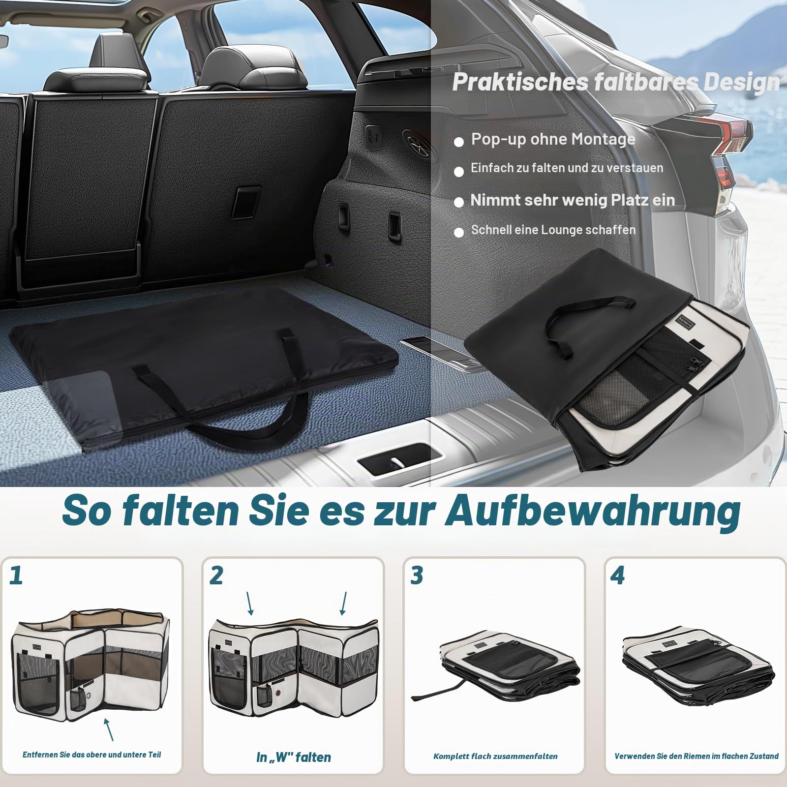 PETSFIT Hundegehege für den Innenbereich, Anti-Auslauf-Unterseite, faltbar, zusammenklappbar, Welpenlaufstall, kaufestes Design, Hunde-Laufstall innen, 116 × 106 × 72 cm, Beige