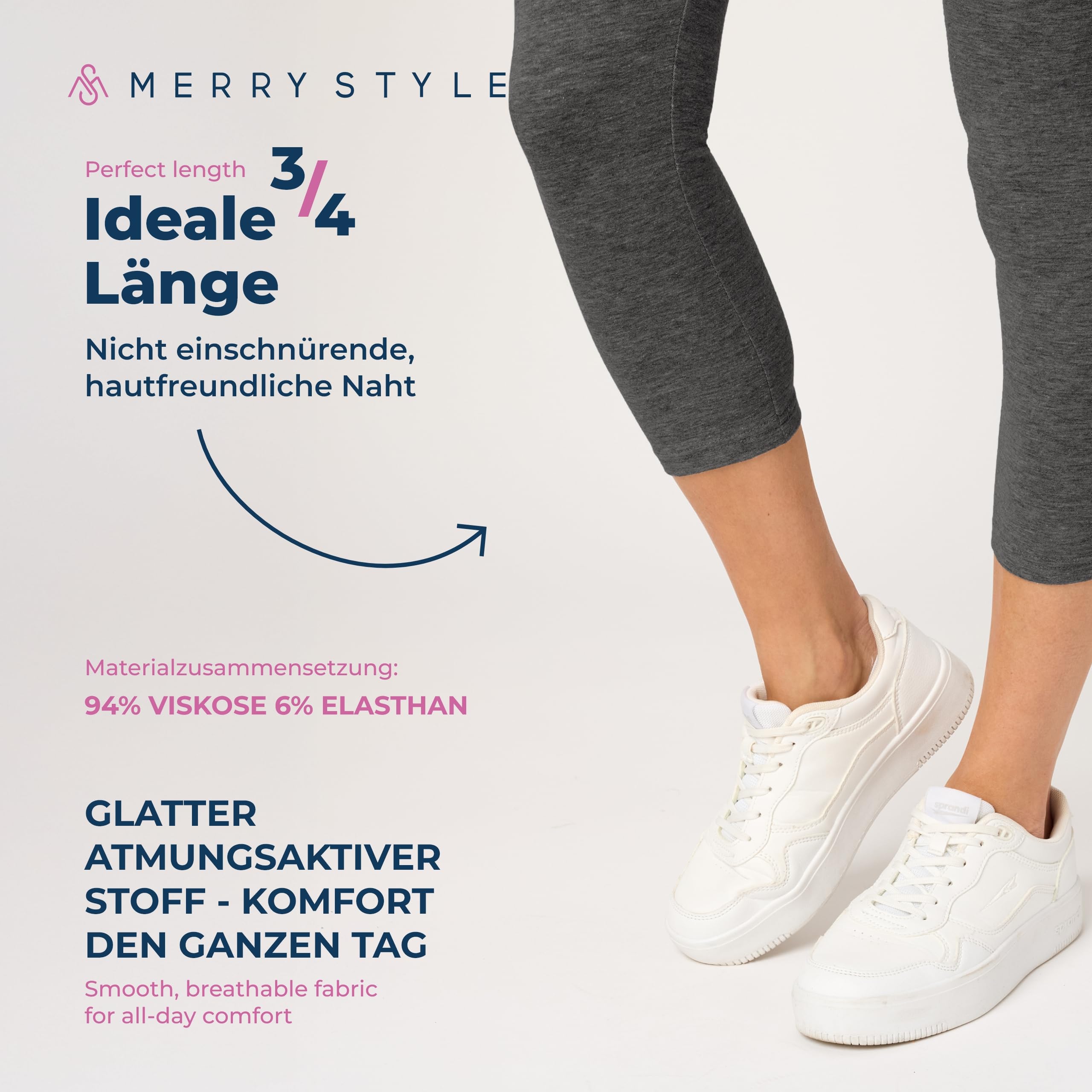 Merry Style Legginsy Damskie z Bawełny 3/4 Wysoki Stan MS10-199