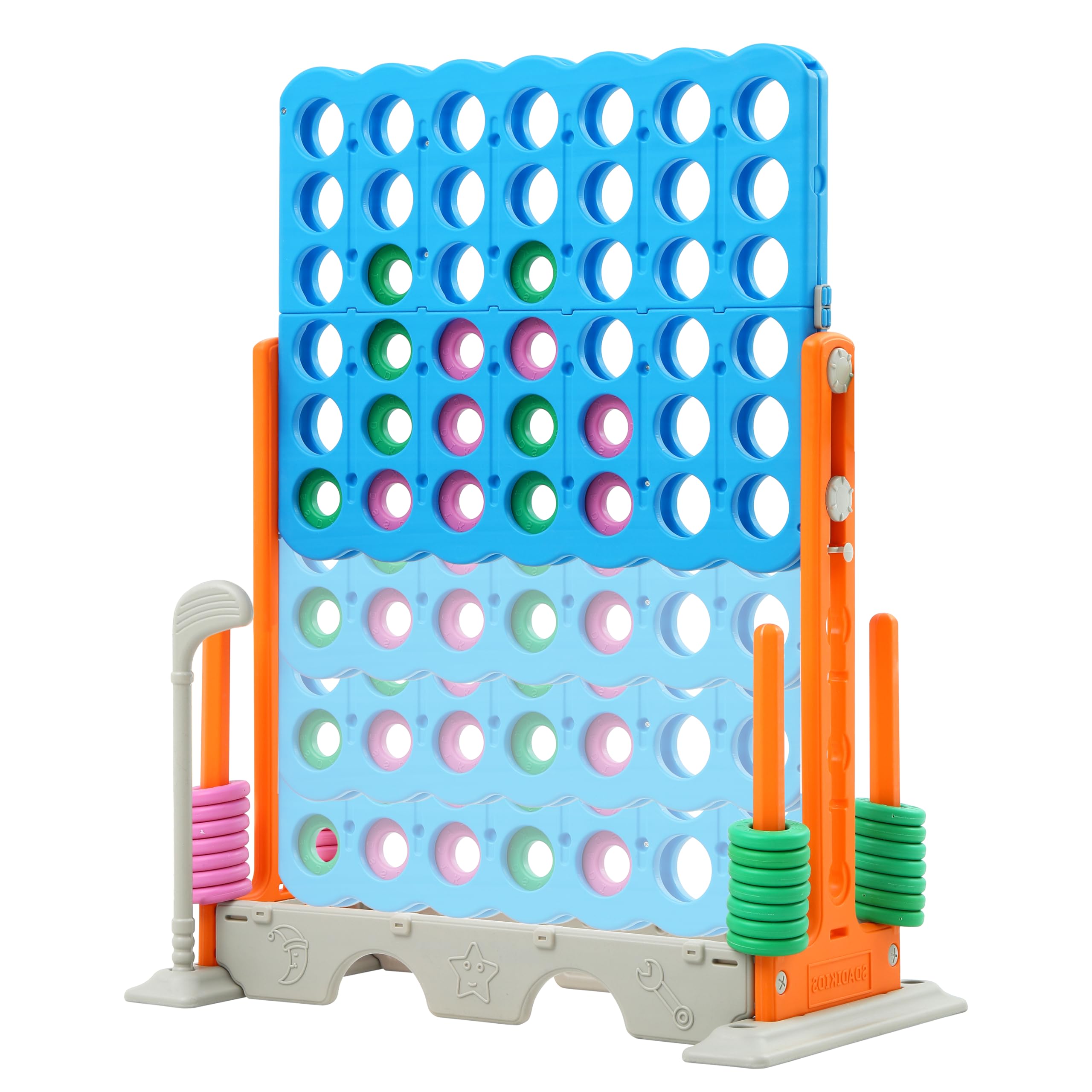 SDADI Height Adjustable Giant 4 in a Row Connect Game, 2-in-1 Jumbo 4-to-Score Game with Golf Game Set, Party Game, Indoor Outdoor Yard Game for Kids Adults and Family, Orange