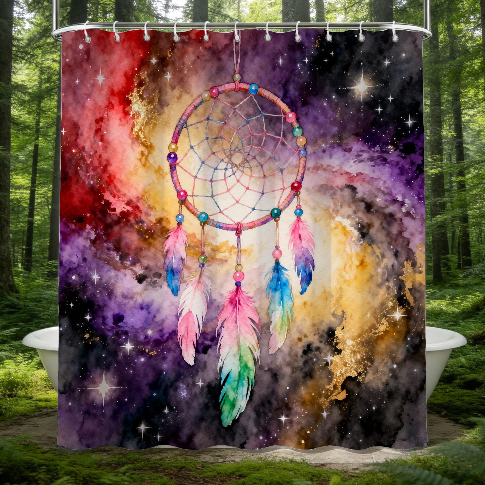 Hongduo 3D Feather Shower Curtain for Stalls Bathtubs Dreamy Style Bathroom Decor Shower Curtain Set Polyester Fabric Waterproof 180x200cm/71X79 Inch with Hooks