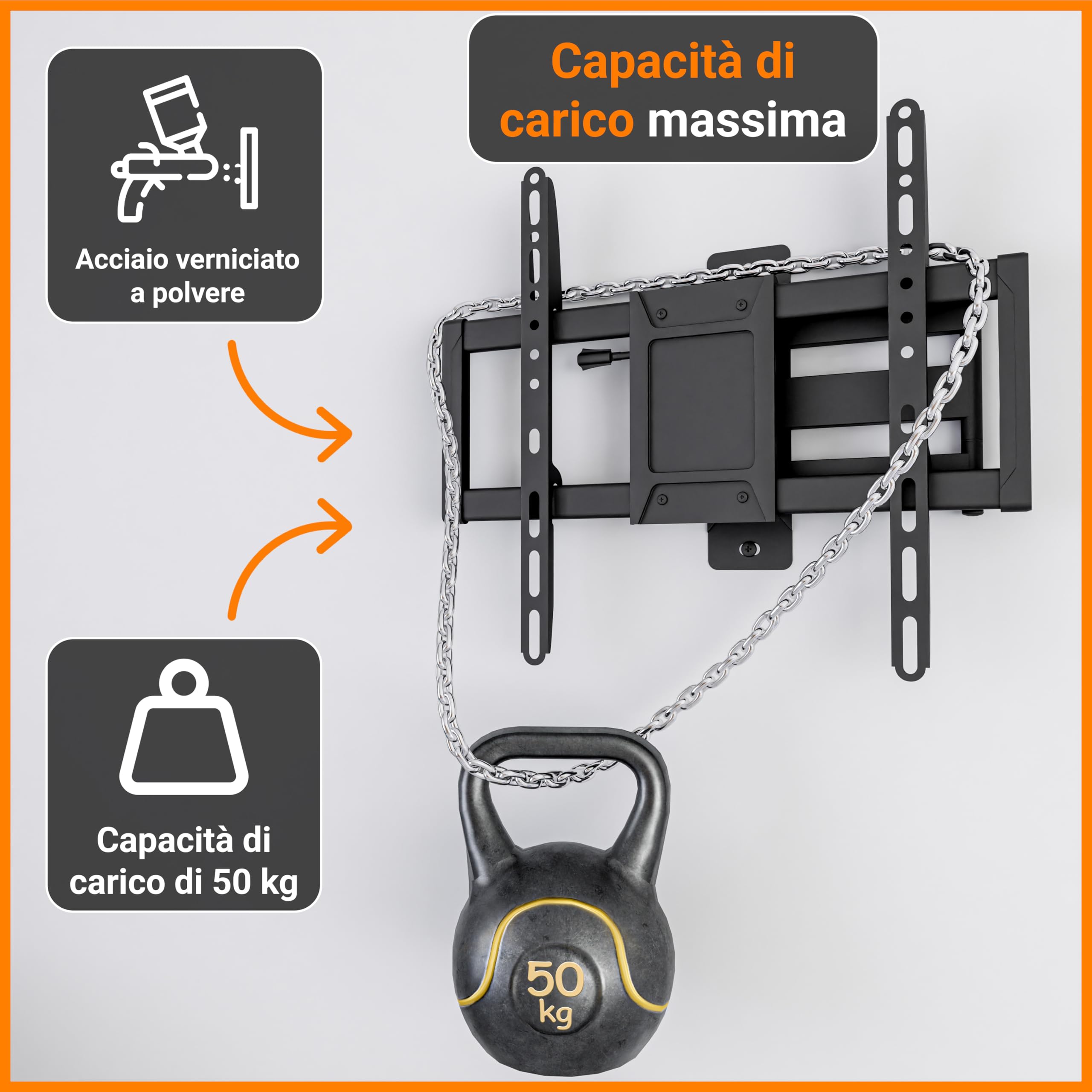 EasyLife ProMount HD75 Supporto a Parete Compatto per Televisori da 32 a 75 Pollici Fino a 50KG VESA 600x400mm - Design a Braccio Singolo, Orientabile e Inclinabile per LED, LCD con Gestione Dei Cavi