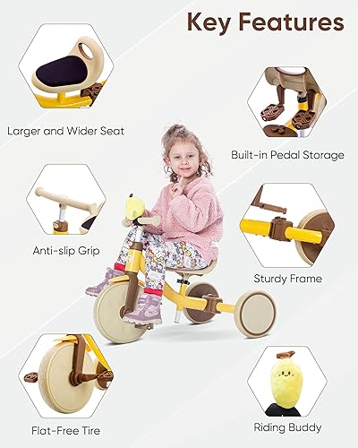 Miniatura 9 de Triciclo 5 en 1 para niños pequeños de 1.5 a 3 años, triciclo convertible sin herramientas para equilibrar la bicicleta, cinturón de seguridad,