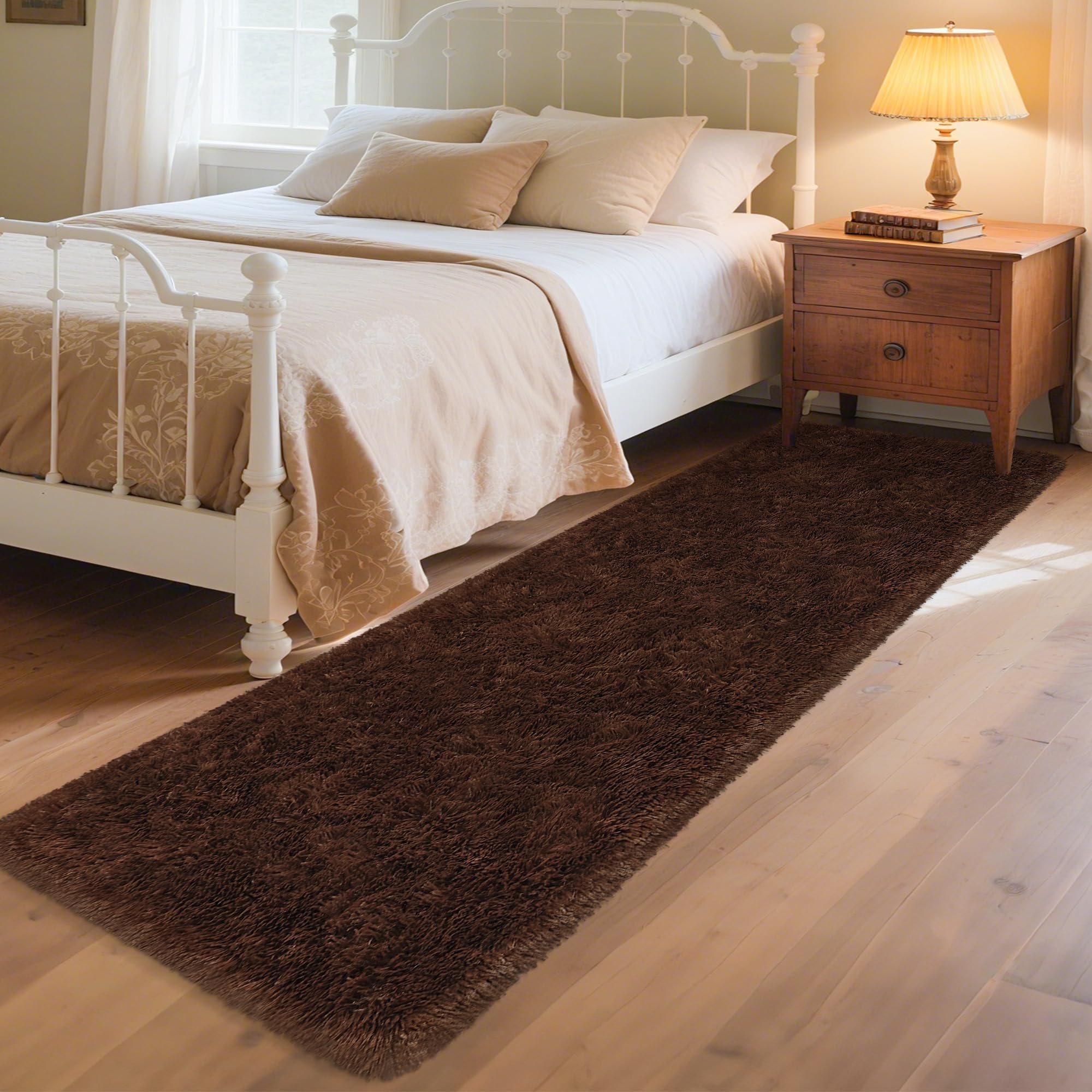 Photo 1 of ZJYeRug Brown Rug,2x8 Runner Rug,Non Slip Carpet Runners for Hallway 8ft,Shaggy Soft Rugs Runners for Living Room Bedroom,Washable Fuzzy Bedside Rugs for Boys Kid Nursery Entry Home Decor