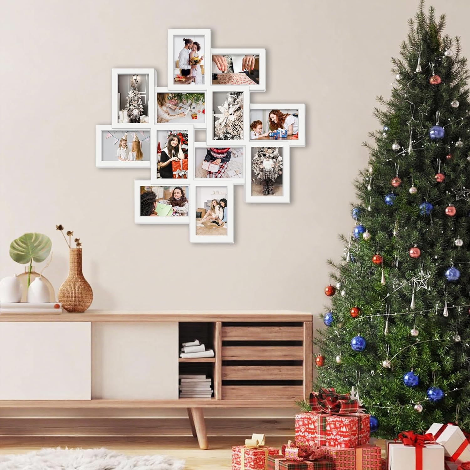 Jerry & Maggie picture frames collage wall decor 12 Opening, 24×24 collage picture frames for wall, Pre-Assembled PVC Gallery Wall Frame Set Holds 4x6 Photos, Family Picture Frame, White - Image 2