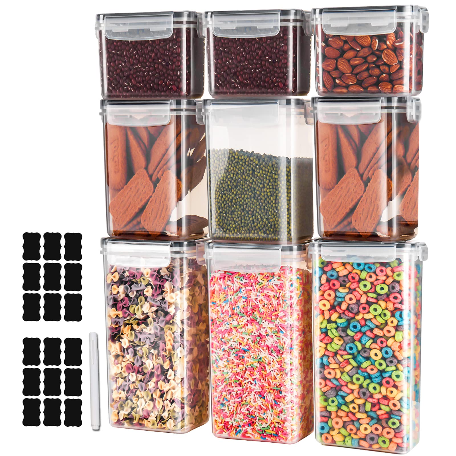 Gesentur Storage Jars Set, Storage Box, Kitchen Food Storage Containers, Plastic Storage Containers, Airtight, Dry Food Containers, Pack of 9