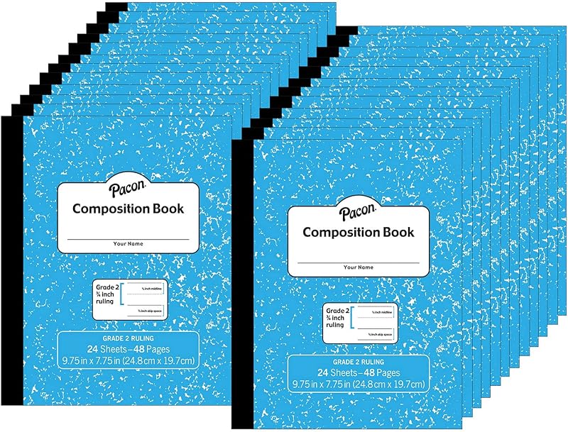 Pacon® Composition Book, Grade 2, Blue Marble, 3/4" x 3/8" x 3/8" Ruled, 9-3/4" x 7-3/4", 24 Sheets, Pack of 24