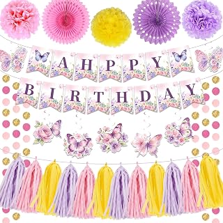 Butterfly Birthday Party Decorations Set,12 PCS Butterfly Baby Girl Decor