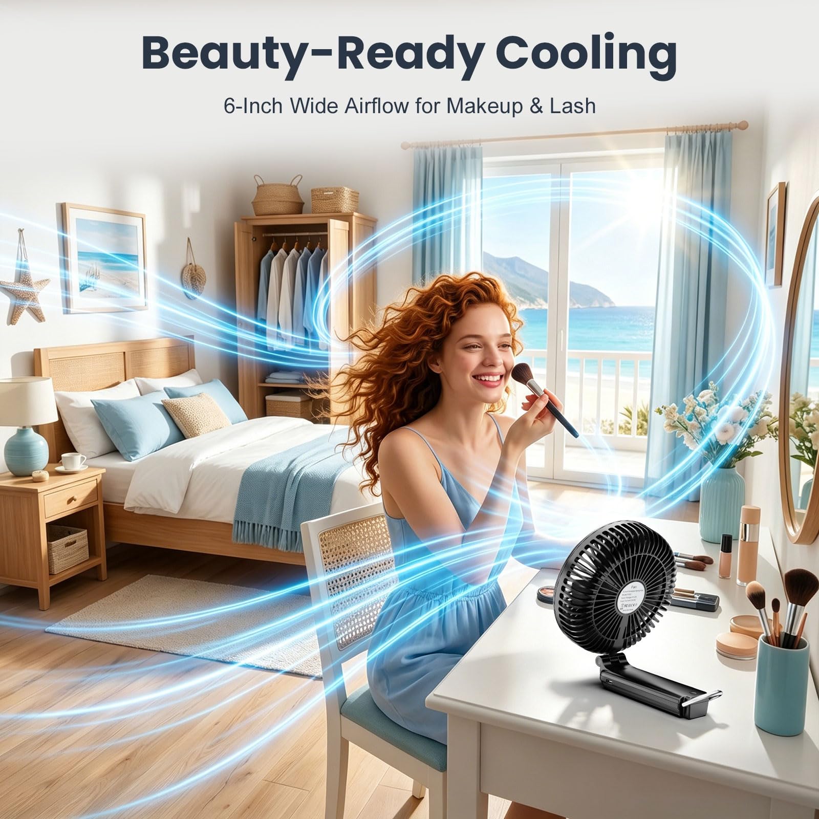 Ventilateur USB Portable, Ventilateur à Main Rechargeable USB 10000mAh Max 40 Heures, Écran LED, Ultra Silencieux, 5 Vitesse Ventilateur de Table Pliable pour Bureau Voyage Camping