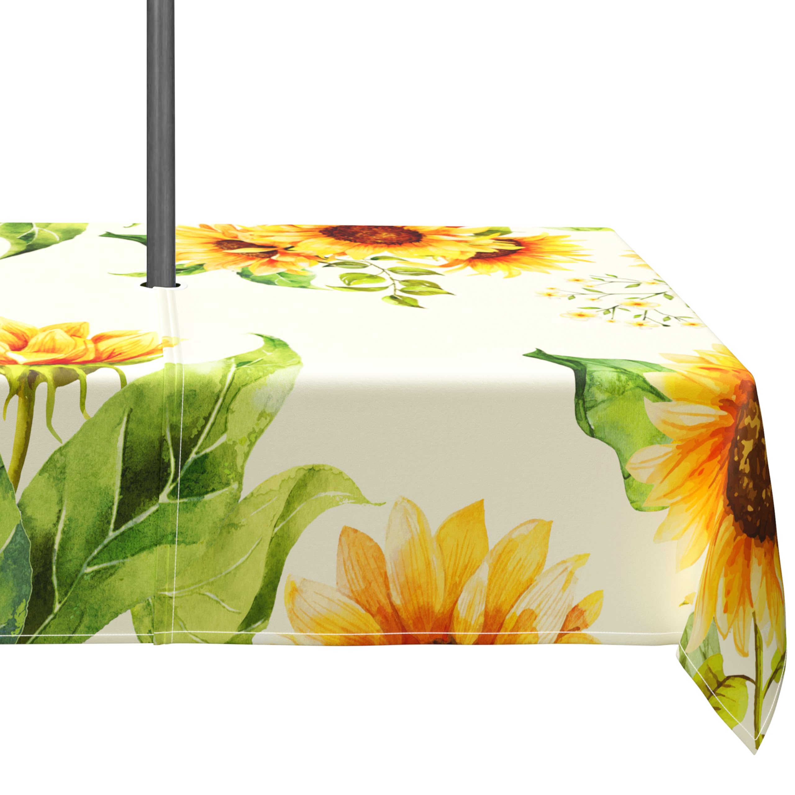 Virtumob Outdoor Tablecloth with Umbrella Hole and Zipper, Rectangle Patio Table Covers for Spring/Summer, Machine Washable Outdoor Picnic Table Cloth (Cream Sunflower, 60" × 84" Rectangular)