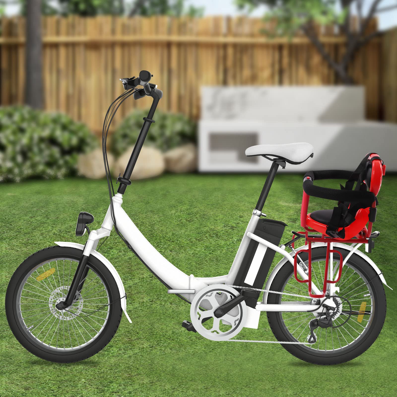 Child Bike Seat Rear Rack Mount, Kid's Bike Seat Rear with Armrest & Foot Pedals, Removable Child Carrier Bike seat, Rear Mount Baby Bike Seat for All Types of Bicycles (Red)