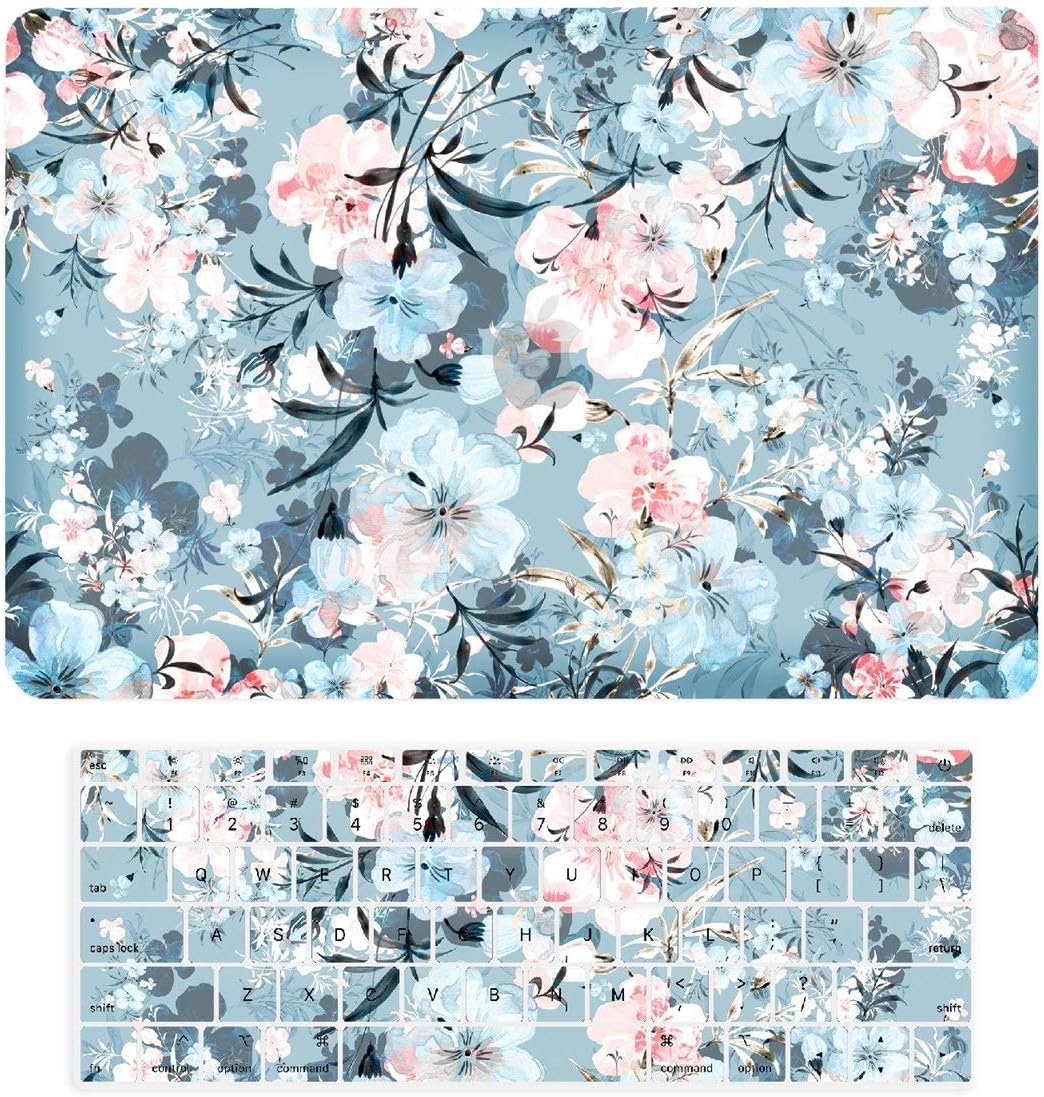 TOP CASE - 2 in 1 Signature Bundle Floral Pattern Graphics Rubberized Hard Case + Keyboard Cover Compatible MacBook Air 13" Model: A1369 & A1466 (Older Version, Release 2010-2017) - Airy Blue
