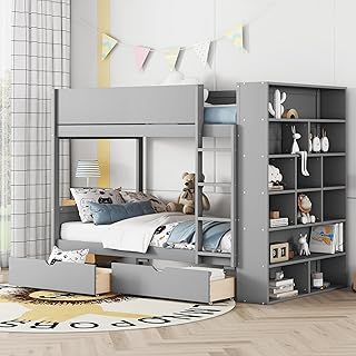 Harper & Bright Designs Twin Over Twin Bunk Bed with Storage, Wood Bunk ...