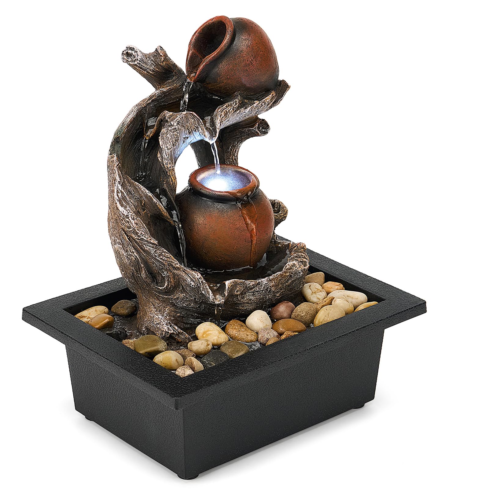 Kingsyard Zen Tabletop Water Fountain, Cascading Waterfall with LED Lights